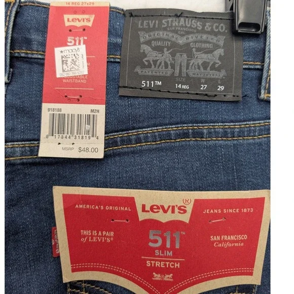 NWT Levis 511 Slim Performance Jeans Kids Size 14 Reg 27x29 Blue - Picture 5 of 15